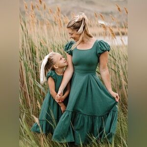 Ivy City Co Green Puff Sleeve Kids Dress